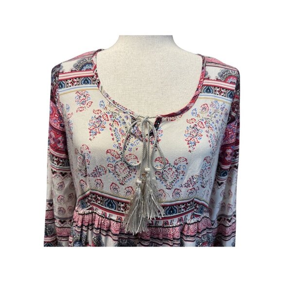 One World Dress Paisley/Floral Print Hi-Low Hem Bell Cuff Boho‎ Romantic Size S - Picture 3 of 16